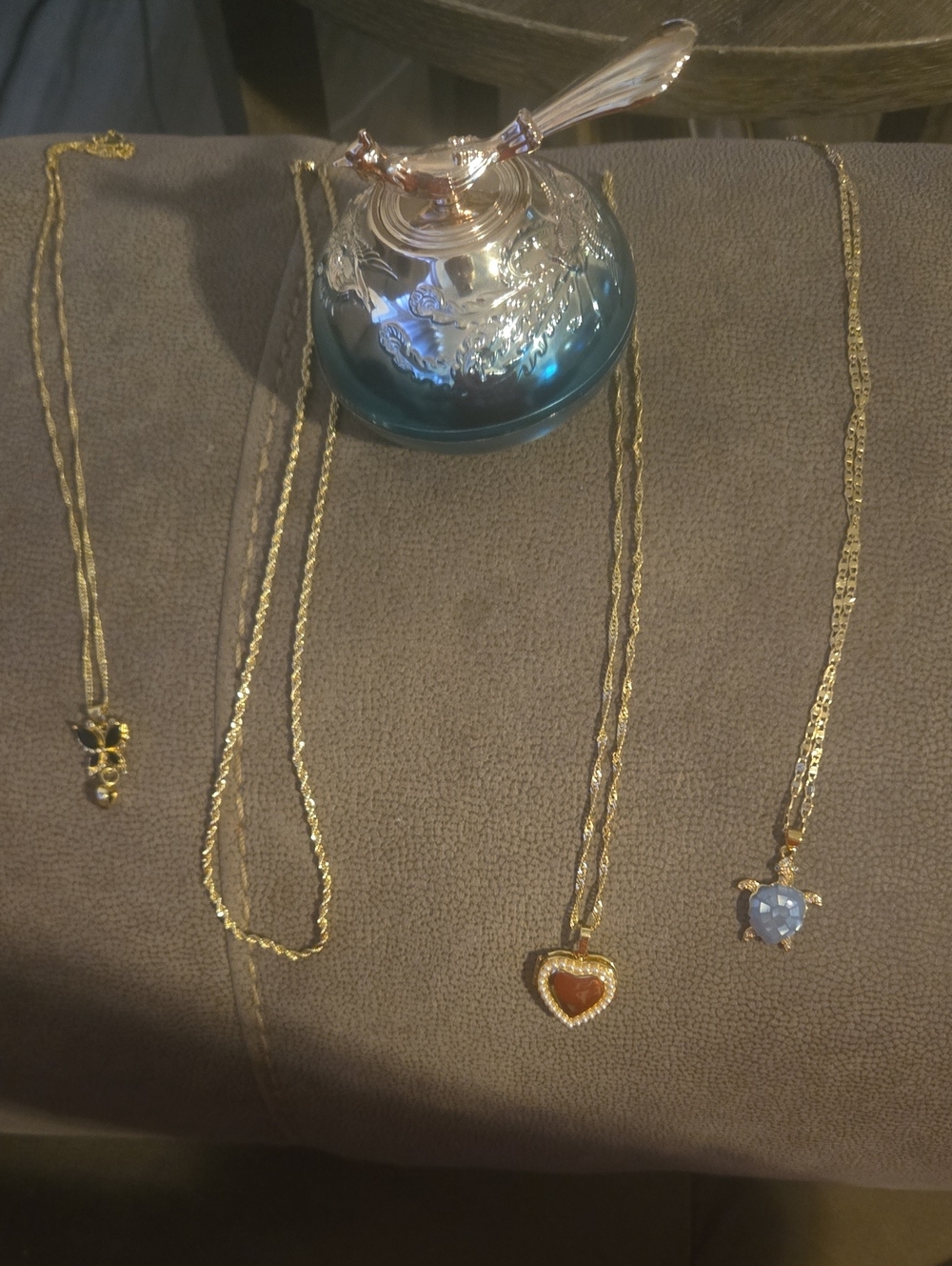 Gold-Tone Heart Pendant Necklace with Red and Blue Gemstones - Women Jewelry